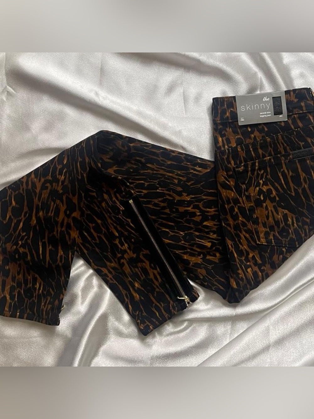 Classic Y2K Designer Abstract Brushed Animal Print Skinny Jean/Pants + Gold - Picture 3 of 6